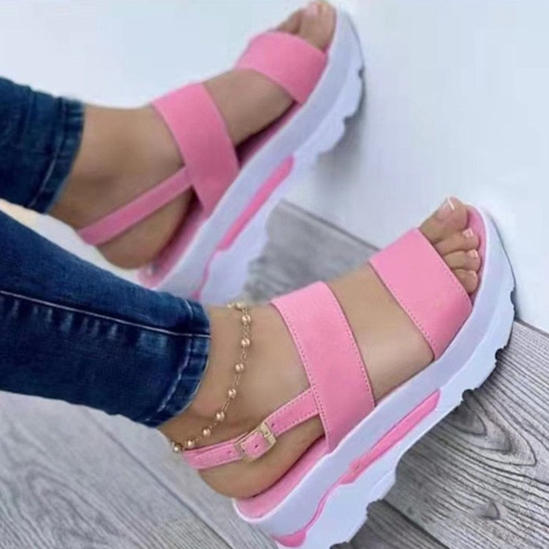 Rarove Women Sandals Shoes Summer New Platform Wedges Buckle Strap Ladies Shoes Open Toe Buckle Strap Slippers Female Leisure Style