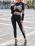 Rarove Women Fashion Casual Two-Piece Set Suits Set Female Spring Summer Clothes Houndstooth Print Colorblock Hooded Top& Pants Set
