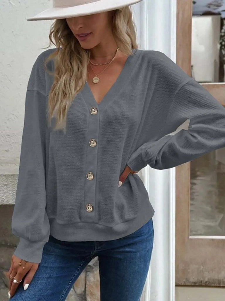 Rarove- 6 Colors Lightweight Jacket Women Button V-Neck Long Sleeve Short Coat Female Autumn Solid Cardigan Casual Loose Tops