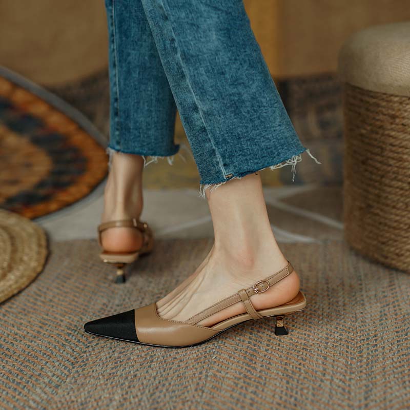 Rarove New Summer Women Slingback Sandals Pointed Toe Mid Heel Females Slippers Elegant Cozy Vintage Girl Office Banquet Footwear