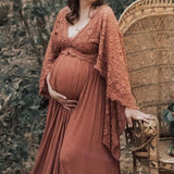 Rarove Boho Lace Maternity Photography Props Dresses Maternity Photo Shoot Maxi Gown V Neck Vintage Maternity Dresses for Baby Shower