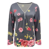 Rarove- Casual Floral Printing Shirt Women Zipper Long Sleeve Tops Lady Autumn Fashion Clothes Loose Pullover Plus Size 5XL