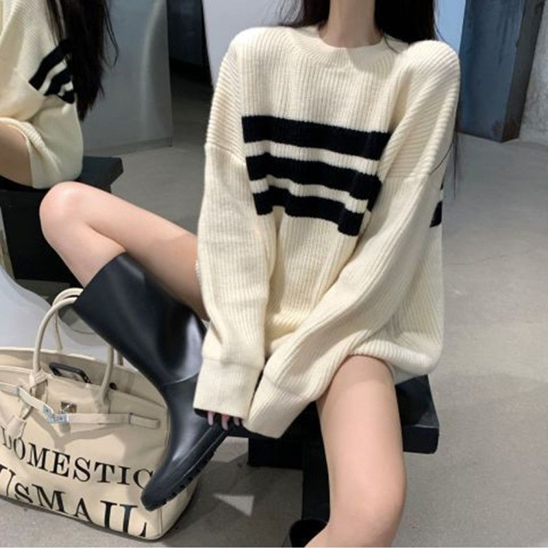 RAROVE Gothic Sweaters Women Harajuku Punk Knitted Stripes Jumper Vintage Plus Size Loose Long Sleeve Pullover Tops Streetwear
