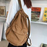 Rarove Back to school supplies Female Canvas Cute Drawstring College Backpack Fashion Women Laptop Book Bag Trendy Ladies Backpack Cool Girl Travel School Bags