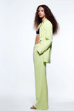 Rarove Women's Green Leisure Lapel Long Sleeves Blazer Suit Female Loose High Waist Straight Trousers 2 Piece Set