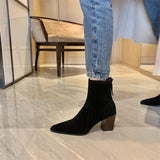 Rarove Black Friday Spring/Autumn Women Boots Pointed Toe Chunky Heel Suede Leather Women Shoes Heel Height(5Cm-8Cm)Retro Solid Short Boots Ladies
