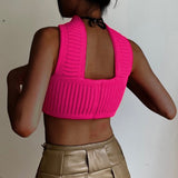 Rarove  Cotton Knit Sleeveless Halter Sexy Crop Top For Women Outfits Summer Y2K Backless Strapless Tube Top Tee Clothes