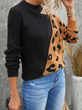 Rarove Women Fashion Long Sleeve Pullovers Top Leopard Print Cutout One Shoulder Buckle Sweater Autumn Jumper