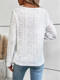 Rarove- Women's Hollow Top V Neck Button Long Sleeve Female Autumn Winter Classic White Black T-Shirt
