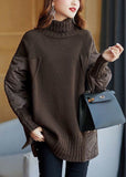 Rarove-Simple Chocolate Turtleneck Patchwork Loose Fall Knit sweaters
