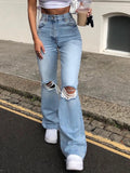 Rarove Spring and Summer New Metal Decoration Wide Leg Trousers Ripped Jeans High Waist Jeans  Baggy Jeans Women Denim Joggers Women