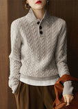 Rarove-Style Camel Colour Stand Collar Button Thick Knit Sweaters Long Sleeve