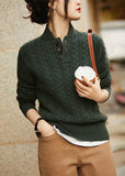 Rarove-Style Camel Colour Stand Collar Button Thick Knit Sweaters Long Sleeve