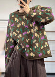 Rarove-Style Chocolate O-Neck Oversized Thick Jacquard Knit Sweaters Winter