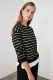 Rarove Stripe Single Jersey Detailed Basic Knitted Sweatshirt