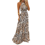 Rarove Off Shoulder Party Dresses Women Lady Ruffle Leopard  Print Flare Long Sundress Ladies Strappy Slash neck Vestido