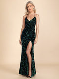Rarove New Luxury Green Sequins Evening Dresses 2023 Women Sexy Split Mermaid Dress Deep V  Long Wedding Party Prom Dress