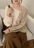 Rarove-Women Beige Asymmetrical Button Knit Knit Winter sweaters