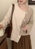 Rarove-Women Beige Asymmetrical Button Knit Knit Winter sweaters