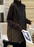 Rarove-Women Chocolate Turtleneck Patchwork Thick Fall Sweater