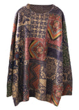 Rarove-Women Geometric pattern Loose O-Neck Print Oriental Fall Knit Sweater