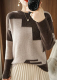 Rarove-Women Grey Asymmetrical Patchwork Wool Knit Top Fall