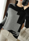 Rarove-Women Grey Asymmetrical Patchwork Wool Knit Top Fall