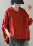 Rarove-Women Orange Hooded drawstring Knit Short Sweater Winter