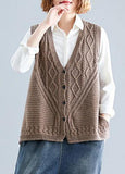 Rarove-Women fall dark khaki v neck knitted blouse Loose fitting sleeveless clothes