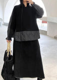 Rarove-Women's Retro Winter Fashion Black Patchwork sweater skirt two piece set