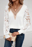 RAROVE-European and American women's clothing, minimalist style, casual fashion Lace Detail V-Neck Long Sleeve Blouse