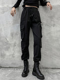Rarove-Stylish Drawstring Punk Empire Black Casual Overalls Pants