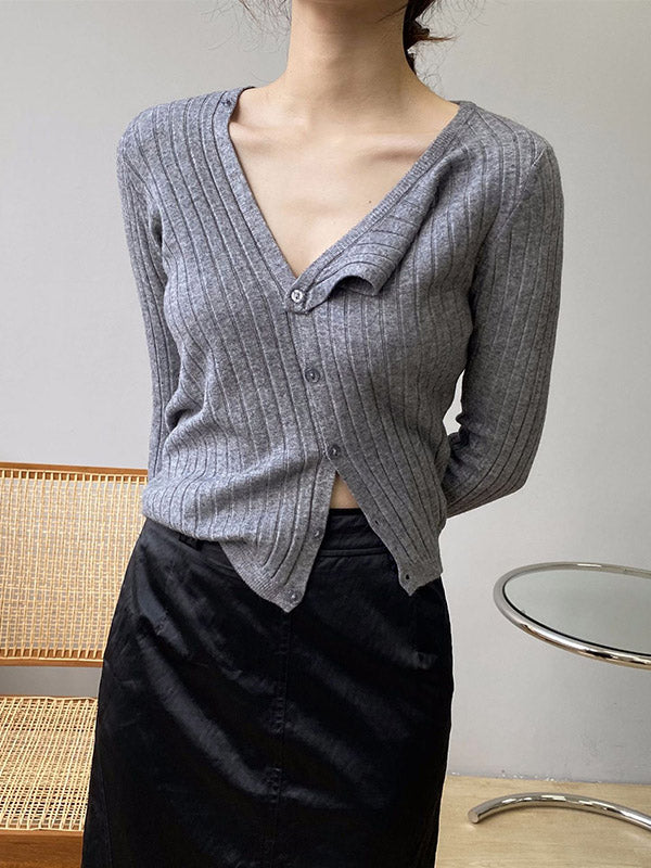 Rarove-Fashion Asymmetric Solid Color Round-Neck Sweater Top