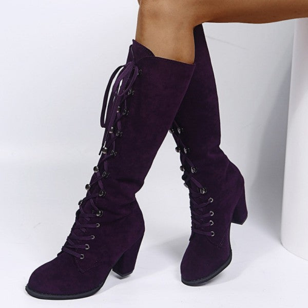 Rarove- Purple Casual Patchwork Frenulum Solid Color Keep Warm Shoes (Heel Height 2.36in)