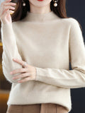 Rarove-Office Long Sleeves Solid Color High-Neck Sweater Tops Pullovers