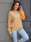 RAROVE-European and American women's clothing, minimalist style, casual fashion Contrast Round Neck Dropped Shoulder Sweater