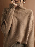 Rarove-Casual Loose Solid Color Striped High-Neck Long Sleeves Sweater Tops
