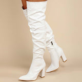 Rarove- White Casual Patchwork Solid Color Pointed Out Door Shoes (Heel Height 3.94in)
