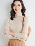 Rarove-Simple Skinny Long Sleeves Solid Color High-Neck Sweater Tops Pullovers