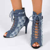 Rarove- Baby Blue Casual Patchwork Frenulum Zipper Fish Mouth Out Door Shoes (Heel Height 3.15in)