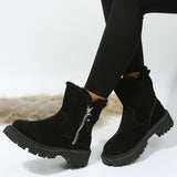 Rarove- Black Casual Patchwork Solid Color Zipper Round Keep Warm Comfortable Shoes