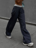 Rarove-Urban Wide Leg Loose Contrast Color Solid Color Pants