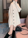 Rarove-High-Low Long Sleeves Asymmetric Buttoned High-Neck Knitwear Pullovers Sweater Tops