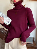 Rarove-Casual Simple 6 Colors High-Neck Long Sleeves Sweater Top