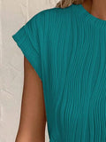 RAROVE-European and American women's clothing, minimalist style, casual fashion Textured Round Neck Cap Sleeve T-Shirt