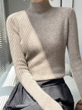 Rarove-Casual Skinny Long Sleeves Solid Color Half Turtleneck Sweater Tops
