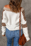 Rarove-Leopard Color Block Off-Shoulder Sweater