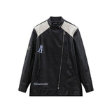 RAROVE-Patchwork Pu Leather Zip Up Jacket