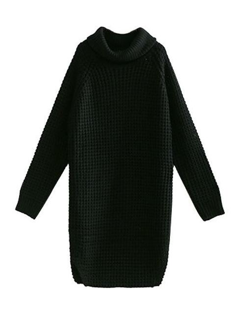 Rarove-Loose Solid Knitting High-neck Long Sweater