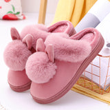 Rarove- Long Ear Single Ball Warm And Thick Indoor Cotton Slippers